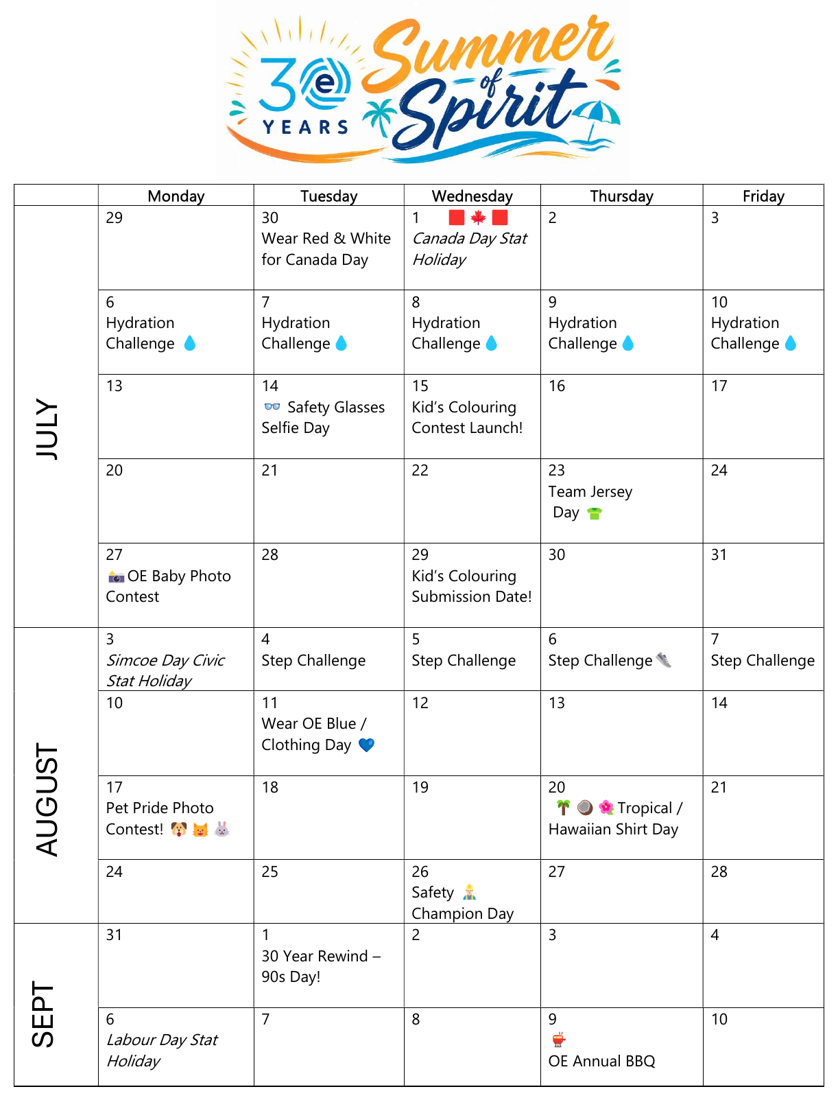 Summer of Spirit calendar
